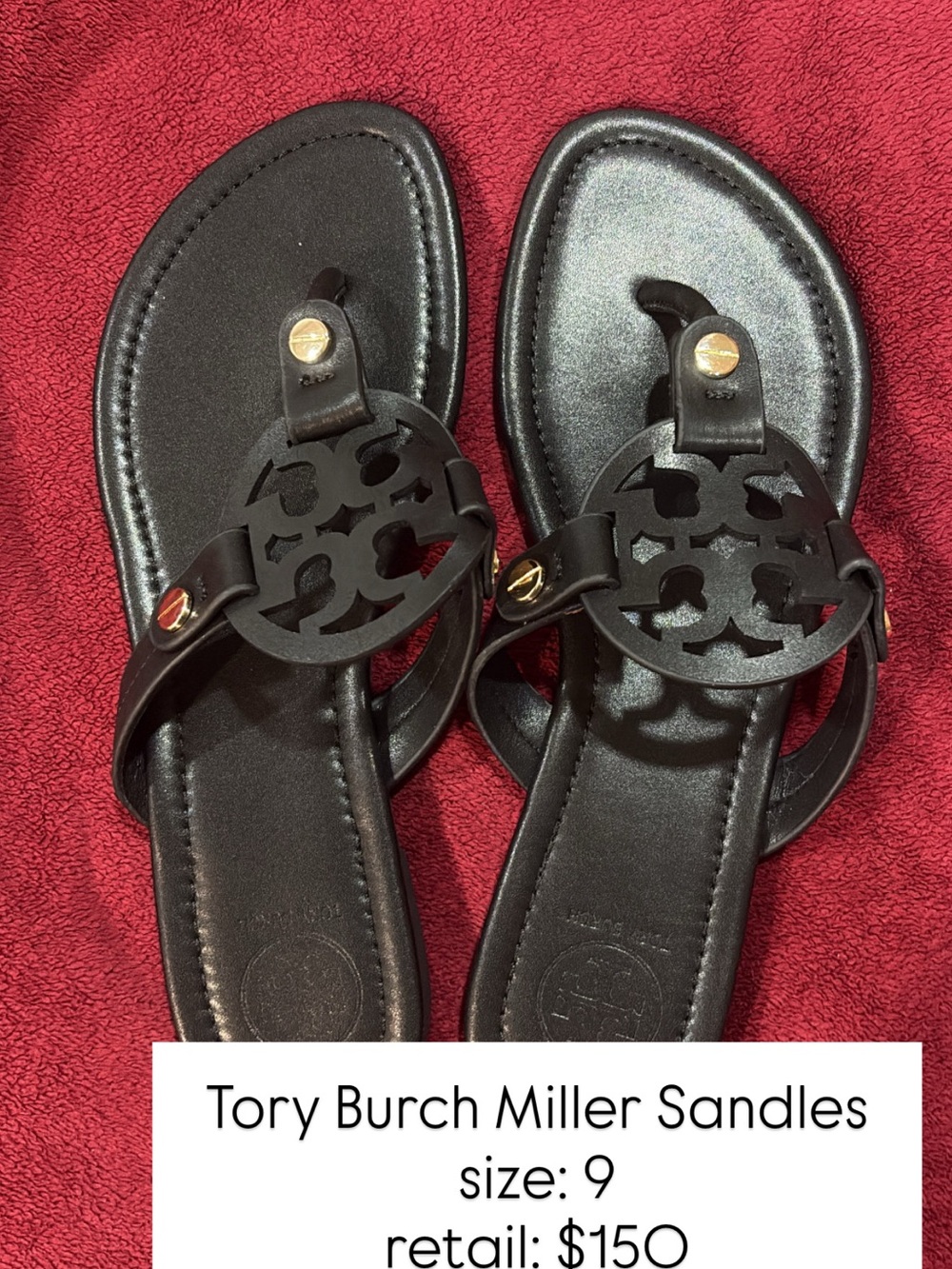 Tory Burch Black Miller Logo Thong Sandals